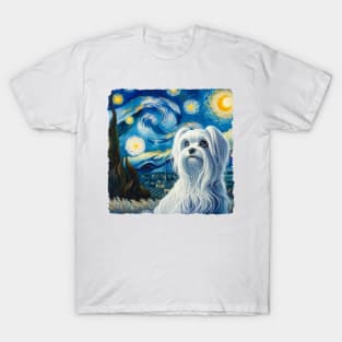 Starry Maltese Dog Portrait - Pet Portrait T-Shirt